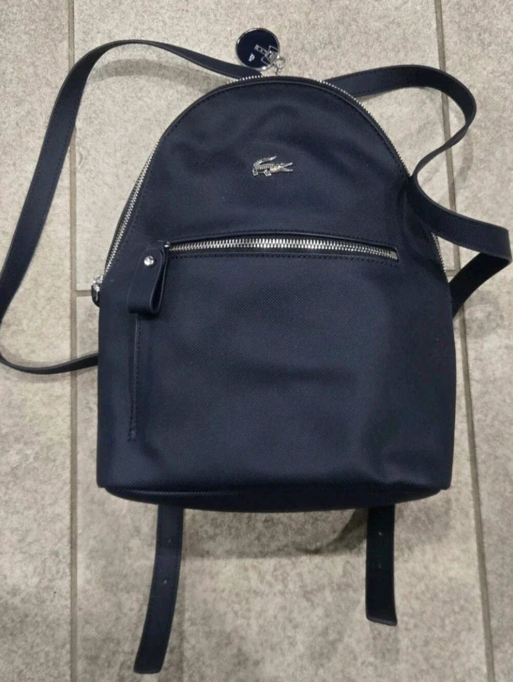 Lacoste Daily Classic Navy Blue Coated Pique Canvas Zipper Mini Backpack Bag